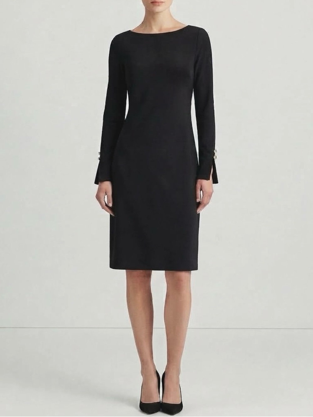 Ann Taylor Factory Black Rayon Knit Long Sleeve Shift Dress Button Cuff NWT XS